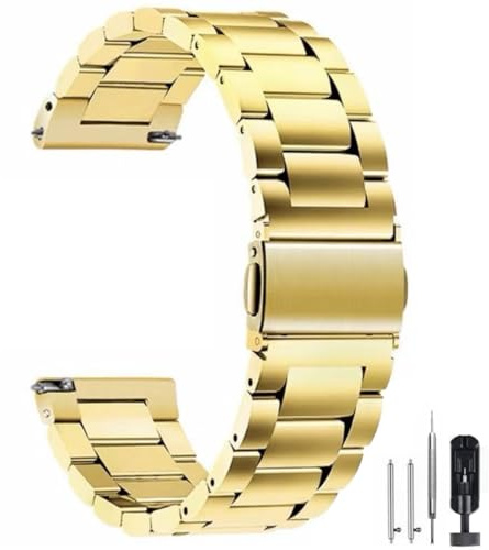 HEYOZURY Edelstahl Uhrenarmband aus Metall Schnellverschluss 16mm 18mm 20mm 22mm 24mm Gebürstetem Massivem Edelstahl Ersatzband für Uhr Damen und Smartwatches Metallarmband,Schwarz, Silber, Gold