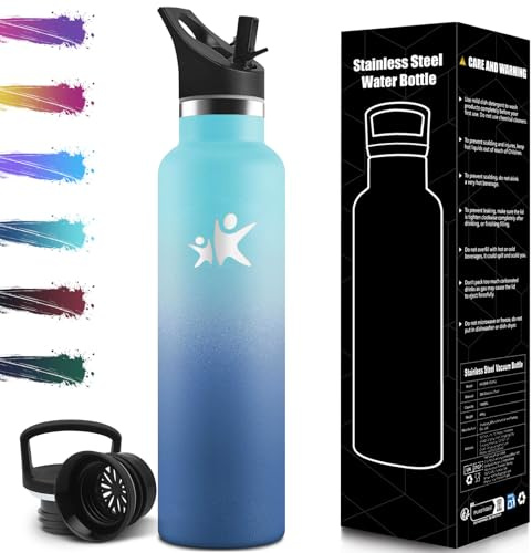 Mulbijeo Borraccia Termica 1 Litro, Senza BPA, Borraccia Termica, Sottovuoto a Doppia Parete, Bottiglia Termica, 18/8 Acciaio Inox, Borracce Termiche, con Cannuccia, Termos per Palestra, Sport, Bici