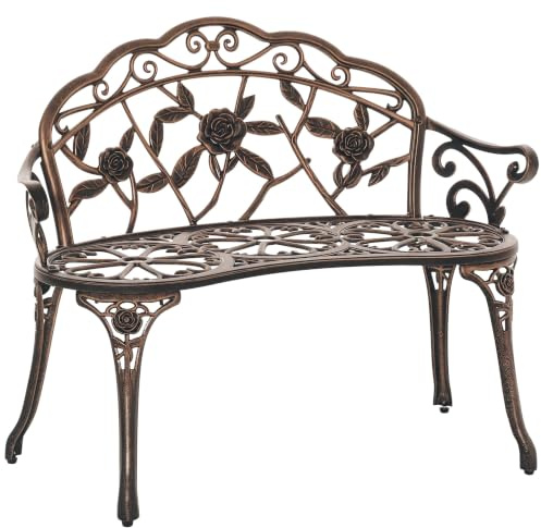 Outsunny Gartenbank 2-Sitzer aus Gussaluminium 100 x 54 x 78 cm Bronze | Sitzbank im Retro Stil, Parkbank mit Blumenmuster, Balkonbank 240 kg Belastbar, für Balkon Terrasse, Garten