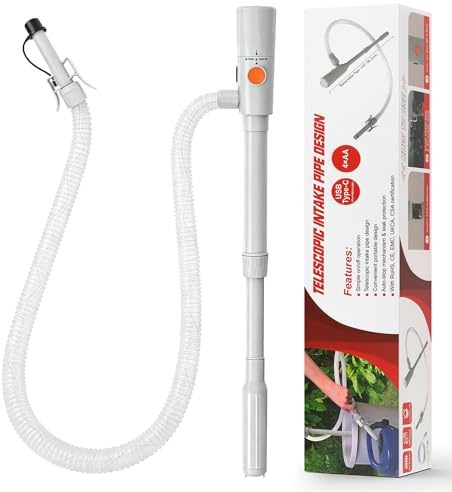 FIVAVA Elektrische Benzinpumpe, 3,2 GPM Hochgeschwindigkeits-Transferpumpe, USB-C & 4AA Doppelstromversorgung, Teleskop-Saugrohr 30-43cm, Kanisterpumpe für Diesel mit Automatische Abschaltung