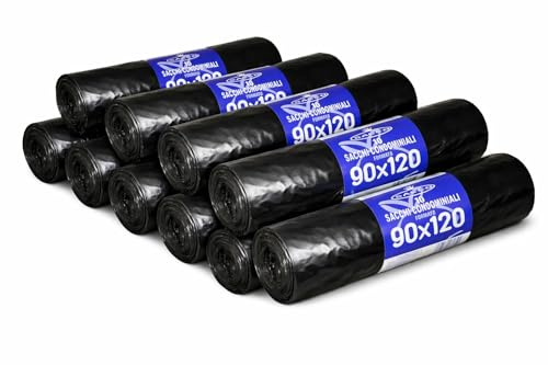 100 Sacchi Spazzatura Neri 90x120 cm, 150 Litri, 100 Pezzi, Super Resistenti, Antiforo e Antigoccia, per Condomini e Raccolta Differenziata - PACCHETTO CONVENIENZA