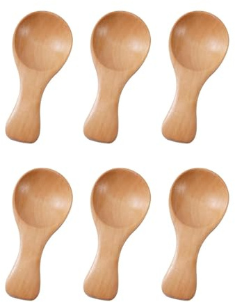 Boutihao 6 Stücke Mini Holzlöffel Mit Kurzem Griff Kleiner Salzlöffel Aus Holz, Klein Badesalz Löffel Für Kleine Marmeladengläser, Gewürze, Gewürze, Gewürze, Zucker, Honig, Kaffee, Tee, Süßigkeiten