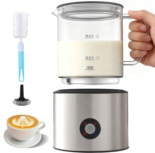 Montalatte Elettrico 4 in 1, Montalatte Induzione 500ML Freddo e Caldo con Vetro Visibile Graduazione, Automatici, Lavastoviglie per Cappuccino, Caffè, Latte