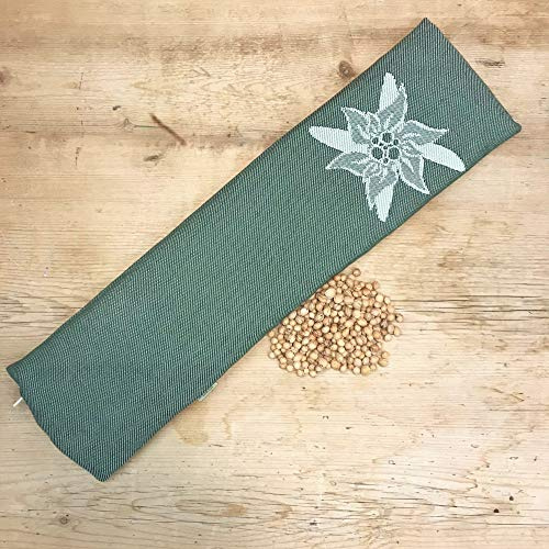 GAIDRA Cuscino BENESSERE con NOCCIOLI di CILIEGIA sfoderabile - jacquard in 100% cotone - 51 x 14 cm - qualitá artigianale dall' Alto Adige - stile tirolese alpina - verde doubleface