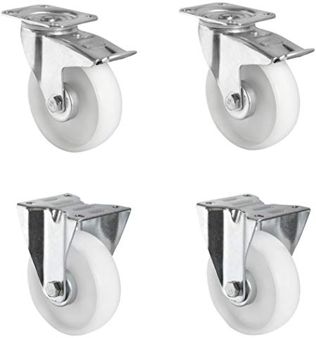CASCOO SETTPFP200N0N0R1W Rollensatz 2 Lenkrollen mit Feststeller, 2 Bockrollen, Polyamid, Durchmesser 200 mm, Transportrollen, Kunststoff, Rollenlager, Traglast 900 kg (4-er Pack)