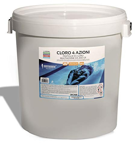 San Marco pastiglie multifunzione per piscina, trattamento 4 in 1: clorante, antialghe, stabilizzante del Ph e Flocculante per Acqua di Piscine disponibile in diversi formati da 1,5,10,25 kg (25 kg)