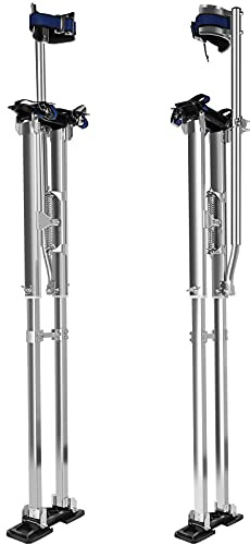 Olenyer 48-64 Drywall Stilts for Adults Height Adjustable Aluminum Work Stilts with Protective Knee Pads for Sheetrock Drop Ceiling Painting Painter High Shrub Trimming and Exterior Wall Painting