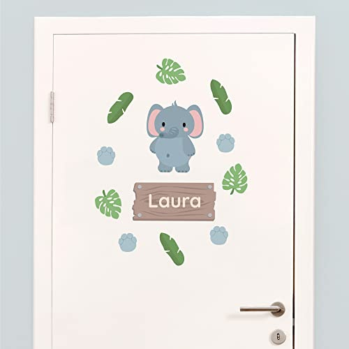 Klebekerlchen® Türaufkleber personalisiert mit Namensschild – Türschild Kinderzimmer & Babyzimmer Wandtattoo – selbstklebende Wandsticker - Kinderzimmer Deko Junge & Mädchen – Elefant