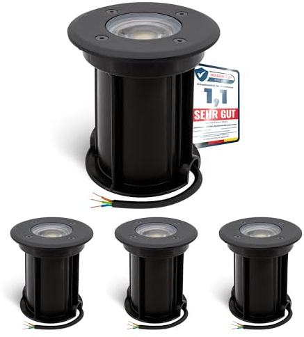 linovum BORU Bodeneinbaustrahler 4er Set schwarz IP67 GU10 3W neutralweiß | Vier befahrbare Bodenstrahler bis 500kg schwarz - neutralweiß, für Terrasse & Garten, inkl. Einbaudose, IP67, inkl. LED
