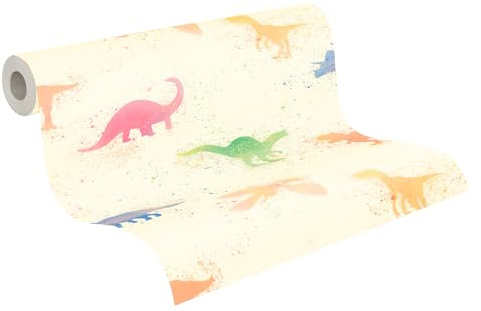 A.S. Création Kinderzimmertapete Little Love Tapete mit Dinosauriern PVC-freie Vliestapete bunt beige rosa blau grün seidenmatt glatt 381461