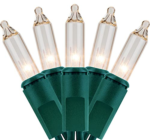YULETIME 200 Clear Christmas Lights with Green Wire, Pack of 2 Strands of 21 ft 100 Count UL Certified Incandescent Mini String Light (Clear - Green Wire)