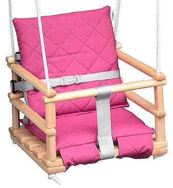 Kinderschaukel Babyschaukel Holz Babywippe Zimmerschaukel Indoor Baby Schaukel Stoff Babysitz Baby Schaukel zum Aufhängen 4 in 1 (Natural/Pink)
