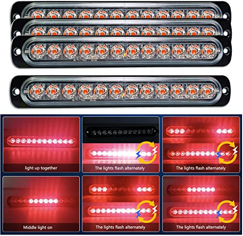 RIGIDON 4 Pz Rosso 12 LED Lampada di Emergenza Strobo Barra Luminosa, 12V 24V Impermeabile Luce Lampeggiante per Camion Auto Trattori Elevatori SUV 4x4 Veicolo Barca, Sicuro faretti fendinebbia