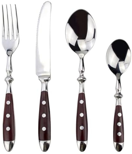 UNIQQ Flatware Set Stainless Steel Cutlery Set Dishwasher Safe Silverware Set Luxurious Utensil Sets w/Knives Spoons and Forks Set (Wood Grain Service for 4) (3152 Dark Green)