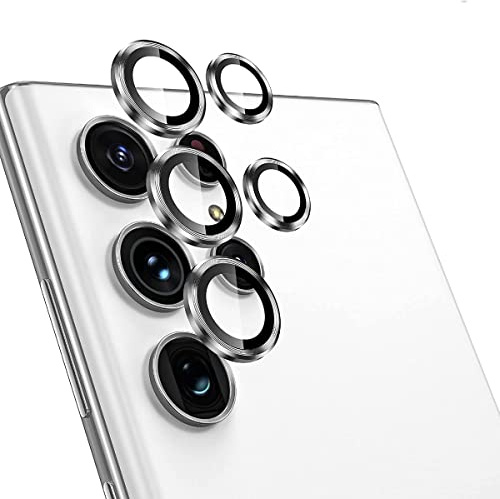 Yiunssy für Samsung Galaxy S22 Ultra Kameraschutz Schutzfolie, Kameraschutz Individuell Metallring Displayschutzfolie 9H Gehärtetem Glas Kugelsichere Anti-Kratzen Kamera Panzer Schutz Glas -Silber
