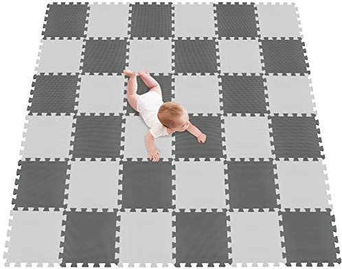 meiqicool Puzzlematte Spielteppich aus Schaumstoff für Puzzleteppich, Kinderteppich, Weiß und Grau, 36-teilig AL