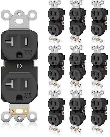 TOPELER Black Duplex Receptacle Outlet, Tamper-Resistant Electrical Outlet, Residential Grade AC Power Socket, 20Amp 125V 2 Pole 3 Prong, Self-Grounding, UL Listed, 10 Pack