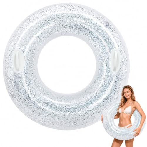 Aufblasbarer Schwimmring Hillylolly Schwimmreifen groß, Schwimmring Glitzer Schwimmring, Schwimmring Erwachsene und Kinder Glitzer Wasserspielzeug für Pool und Strand Party-100cm (Transparent)