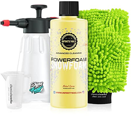 Infinity Wax Power Foam Aktivschaum (500ml) hochkonzentrierter SnowFoam chemicalworkz Waschhandschuh + Schaumsprüher - schonende Autowäsche - Vorreiniger, Shampoo, pH-neutral, waschen | 5-teilig