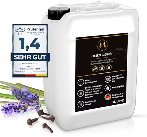 CHEVALIS Fliegenspray & Insektenschutz Pferd 3L Kanister, Für Pferd und Reiter, Sofortiger Schutz gegen Bremsen, Fliegen, Kriebelmücken, Zecken, Alt bewährtes Rezept mit ätherischen Ölen und Geraniol