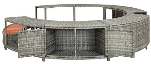 Festnight Spa Surround Grey Poly Rattan Surround Hot Tub Home Garden Outdoor Patio Lawn Yard Pool Spa Accessory Storage Modern Hot Tropical Tub Surround with Seat Poly Rattan