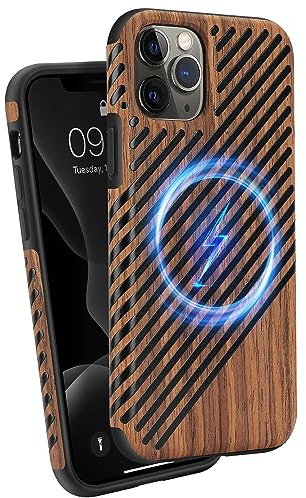 ZZDZZ Coque Magnétique pour iPhone 11 Pro Max [Compatible avec MagSafe] Étui en Bois et Cuir Protection Antichoc Housse pour iPhone 11 Pro Max