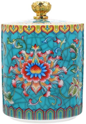 Kichvoe Vintage Ceramic Tea Jar with Lid Tea Storage Canister for Loose Coffee Beans Sugar Rice and Nuts Home Kitchen Storage Holder 3.94 X 2.87 X 2.87 in