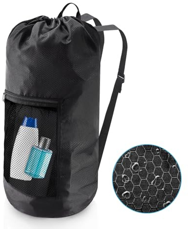 Laundry Bag Backpack,Olosar Extra Large Travel Laundry Bag with Mesh Pocket & Adjustable Shoulder Straps,Dirty Clothes Travel Bag for College Students Dorm,Apartment(Black)