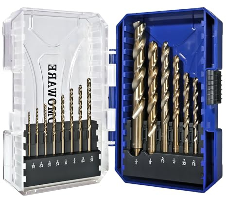 COMOWARE Cobalt Drill Bit Set- 14Pcs M42 8% Cobalt High Speed Steel Twist Jobber Length for Hardened Metal, Stainless Steel, Cast Iron and Wood Plastic with Indexed Storage Case, 1/16-1/2