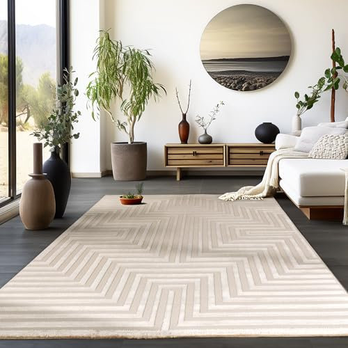 Homebyhome Kurzflor Teppich Läufer Flur Wohnzimmerteppich Beige 3D Teppich Skandinavisches Stil Modern Teppiche 80 x 250 cm - Waschbarer Bettvorleger Schlafzimmer Küchenläufer Geometrisch Design Weich