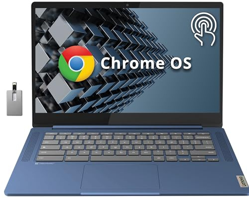 Lenovo IdeaPad Slim 3 Chromebook, laptop con pantalla táctil IPS FHD de 14 pulgadas, procesador MediaTek Kompanio 520, 4 GB de RAM, 64 GB eMMC, cámara web, teclado regular, WiFi6, Chrome OS, azul