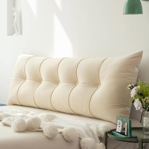 Luxus-Rückenkissen für Kingsize-Bett, Kopfteil, Lesekissen, Dreieckskissen, extra weiche Sofa-Rückenlehne zum Fernsehen oder Spielen, 200 cm (120 x 55 x 20 cm, Beige)