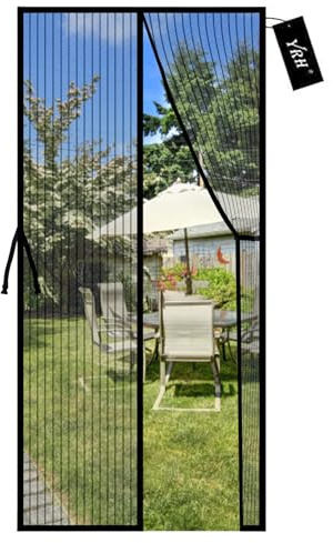 YRH Magnetic Fly Screen Door,Polyester Enhanced Mesh (120x220 cm,Black) | with Stay Open Buckles,Heavy Duty Self-Sealing Mesh,Powerful Magnets,No Drill Installation