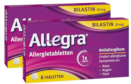 Allegra Allergie Tabletten | 2x6 Stk | Antiallergikum | Wirkstoff Bilastin | schnell und 24 Std wirksam bei Heuschnupfen, Tierhaarallergie, Hausstauballergie, Nesselsucht (Urtikaria)