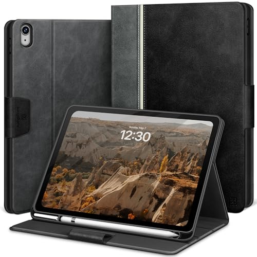KingBlanc Hülle für iPad (A16) 11./10. Generation Schwarz | Design im Notizbuchstil, Stifthalter, PU Leder, Verstellbarer Ständer zum Betrachten/Tippen, Auto Schlaf/Wach