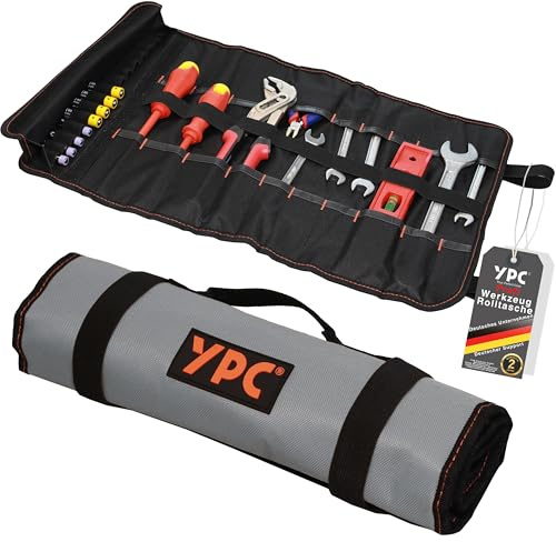 YPC VarioRoll XL – 56x34cm, 20 Steckfächer und 15 Schlaufen, Werkzeugtasche rollbar, Messertasche, Werkzeug Rolltasche, Werkzeugrolle, Maulschlüssel Tasche leer