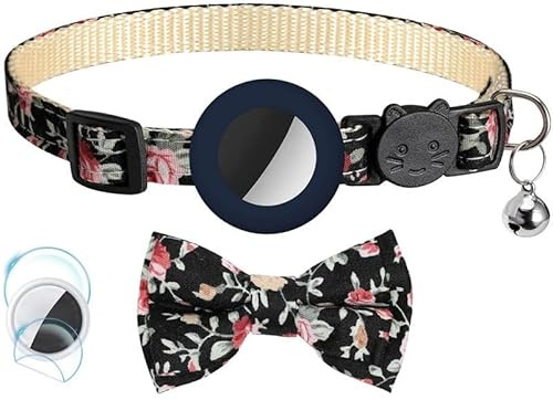 Airtag Katzenhalsband,Reflektierend GPS Leichte Tracker Katzenhalsbänder mit Airtag Hülle, Schnellverschluss, 12.2-8.3 in Verstellbar für Katzen Kitten Q6 (Schwarz)
