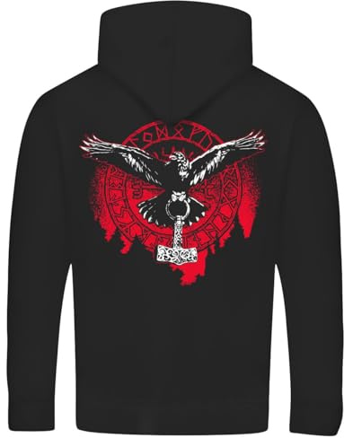 Herren Kapuzenjacke Odins Raben mit Thors Hammer Wikinger nordische Mythologie
