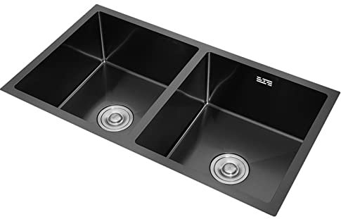 YOtat Fregadero De Cocina Doble, Lavabo De Acero Inoxidable 304, Negro, Bajo Encimera, con Escurridor Y Cesta De Drenaje Telescópica, Fregadero De Cocina De 29 Pulgadas para Cocina, Bar, Restaurante