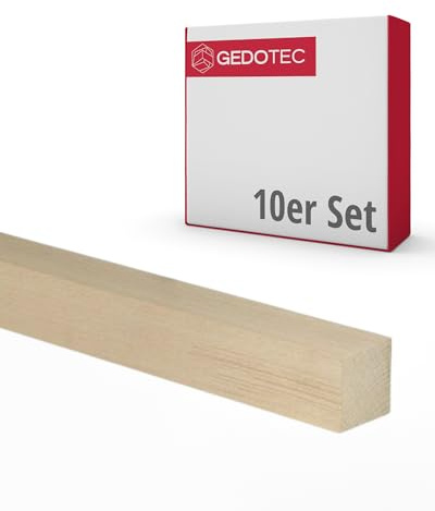 Gedotec Holzleisten zum Basteln und Bauen aus Buche - 95 cm | 10 Stück 20x20x950 mm | BASIC | Kantholz für DIY & Möbelbau – Buchenholzleisten unbehandelt & astfrei