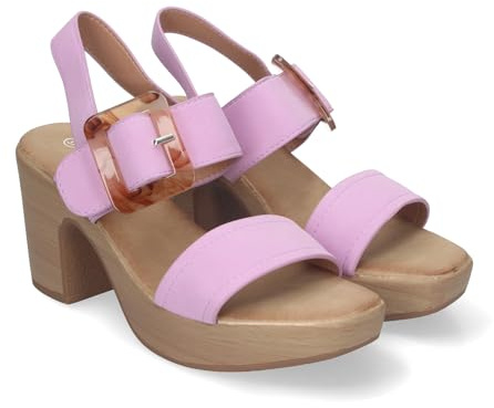 shoes&blues.es 83190 Sandalias de Verano para Mujer, Elegantes y comodas, con Tacon de Madera, Hebilla Decorativa y Puntera Abierta. Lila Talla 40