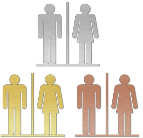 banjado® WC Schild selbstklebend/Graviertes Türschild WC Design Damen und Herren 1 / Toilettenschild 10x10cm / WC Aufkleber in Edelstahl Optik/Badezimmer Schild