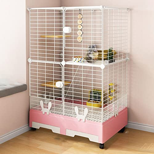 Kaninchenkäfig für den Innenbereich, Hasenkäfige, Kaninchenhabitat im Innenbereich, Frettchenkäfig auf 2 Ebenen, Kleintierkäfig, Kaninchenstall mit Rädern für Hasen, Chinchillas, Frettchen, Orange (Fa