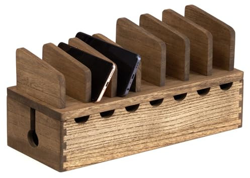 KIRIGEN Organizador de Cables de Madera Natural - Organizador de Cables Duradero y Elegante con Tapa Antipolvo de Madera espumada Amarillo-marrón