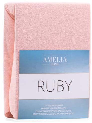 AmeliaHome Sábana Bajera Ajustable de algodón de Rizo, 135x190-140x200 cm, Color Salmón