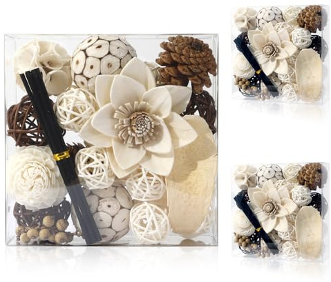 Lot de 2 boîtes de pot-pourri blancs décoratifs parfumés et séchés pour centre de table, bols, remplissage de vase de fleurs pour décoration de la maison (blanc)