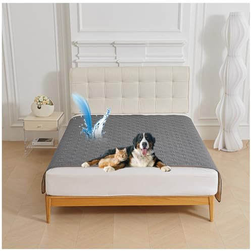 QSZTJJ wasserdichte Hundedecke Beidseitig verfügbar und Weich Hundematte schützt Bett und Sofa für großeund kleine Hunde, Schutz für Sofa & Bett& Auto (Dunkelgrau,100x127cm)
