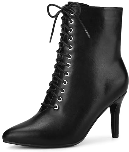 Allegra K Botines de tacón de aguja con cordones para mujer, Black, 40 EU