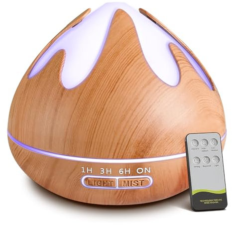 Aroma Diffuser für Ätherische Öle 500 ML, Ultraschall Luftbefeuchter, Aromatherapie Öle Diffusor mit 7-Farbigem LED-Licht, Fernbedienung, 4 Timer Einstellung
