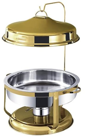 Set di fornello a buffet caldo - server e radiatore con coperchio sospeso, coperchio in acciaio inossidabile, bacino alimentare, piastra riscaldante, portabicchieri combustibile (Size:4.5L, Color:Oro)